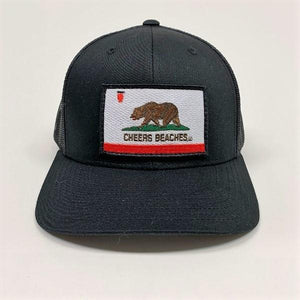 Cheers Beaches Accessories California Bear Flag "Cheers Beaches" Trucker Hat: Black on Black