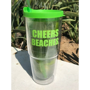 Cheers Beaches 24oz. Double Walled Bold Green Tumbler.