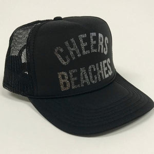 Cheers Beaches Accessories "Cheers Beaches" Trucker Hat: Black & Glitter Silver
