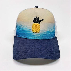 Cheers Beaches Accessories Universal / Ocean Blue Cheers Beaches Embroidered 3D Pineapple Beach Trucker Hat: Ocean