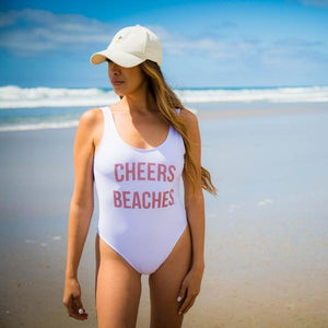 Cheers Beaches Swimwear S / Rose Gold Cheers Beaches White One Piece Swimsuit: Bold