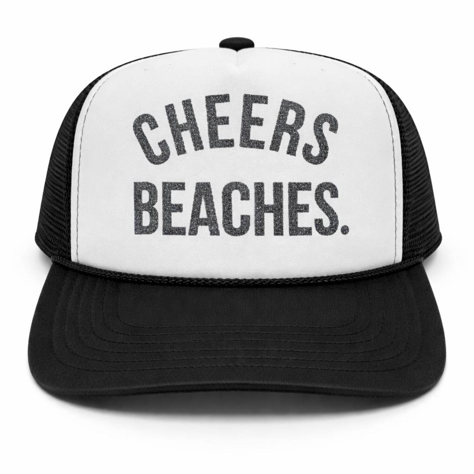 "Cheers Beaches" Black & WhiteGlitter Trucker Hat - Cheers Beaches