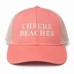 Cheers Beaches Embroidered Ponytail Trucker Hat: Coral & Sand - Cheers Beaches