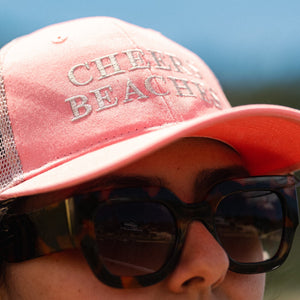 Cheers Beaches Embroidered Ponytail Trucker Hat: Coral & Sand - Cheers Beaches