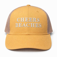 Cheers Beaches Embroidered Ponytail Trucker Hat: Sunset Yellow & Sand - Cheers Beaches