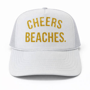 "Cheers Beaches" Glitter Girl Trucker Hat: White & Gold - Cheers Beaches