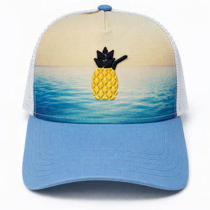 Cheers Beaches Pineapple Puff Trucker Hat: Carolina Blue - Cheers Beaches