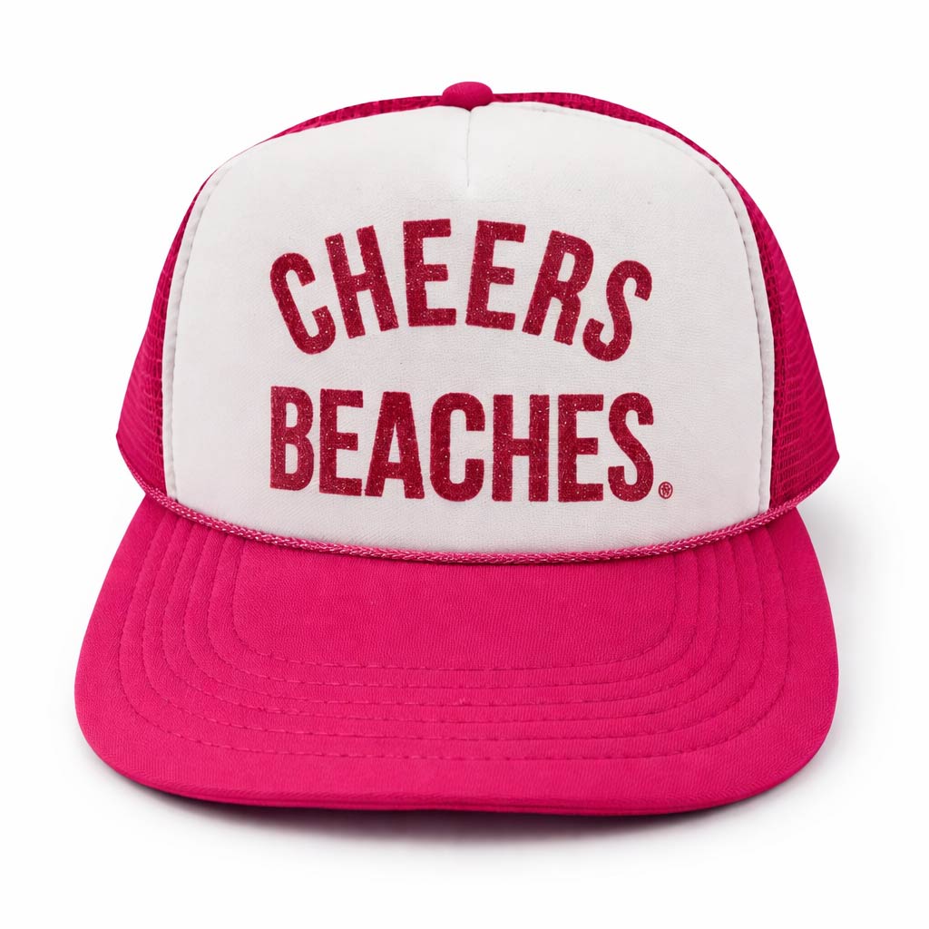 "Cheers Beaches" Pink & White Glitter Trucker Hat - Cheers Beaches