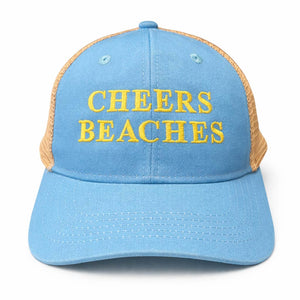 Cheers Beaches Ponytail Trucker Hat: Sky Blue & Sand - Cheers Beaches