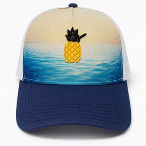Cheers Beaches Puff Pineapple Beach Trucker Hat: Ocean Blue - Cheers Beaches