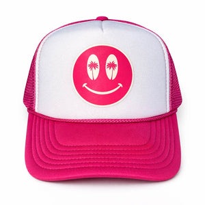 Cheers Beaches® Smiley Face Palm Tree Trucker Hat – Beach Hat - Cheers Beaches