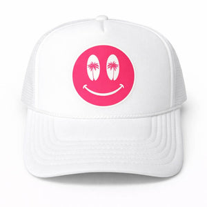 Cheers Beaches® Smiley Face Palm Tree Trucker Hat – Beach Hat - Cheers Beaches