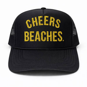 "Cheers Beaches" Trucker Hat: Black & Glitter Gold - Cheers Beaches