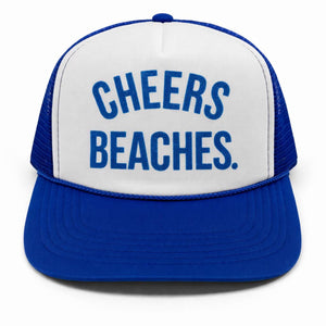 "Cheers Beaches" Trucker Hat: Royal Blue & White - Cheers Beaches