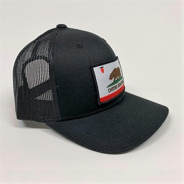 California Bear Flag "Cheers Beaches" Trucker Hat: Black on Black - Cheers Beaches