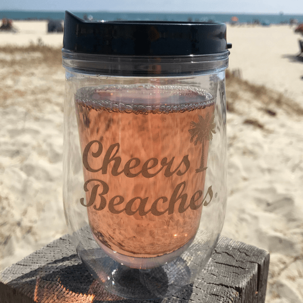 Cheers Beaches 16 oz. Double Walled Gold Palm Travel Glass. - Cheers Beaches