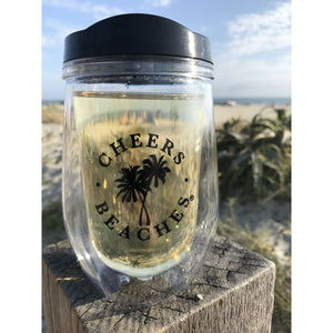 Cheers Beaches 16 oz. Double Walled Wedding Palm Travel Glass. - Cheers Beaches