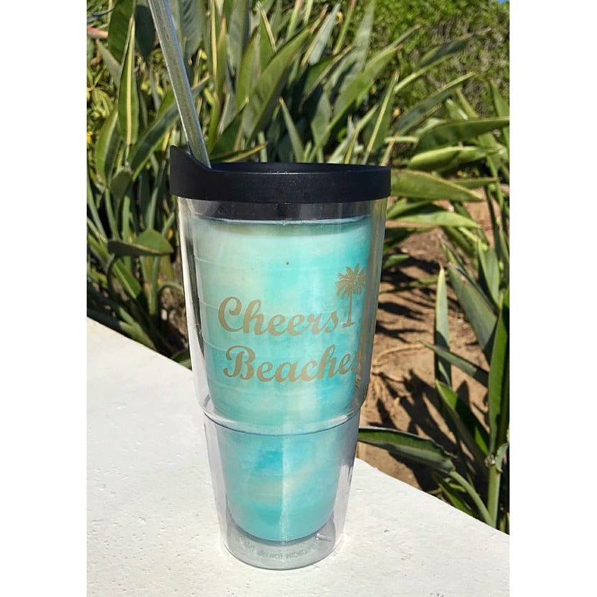 Cheers Beaches 24oz. Double Walled Golden Palm Tumbler. - Cheers Beaches