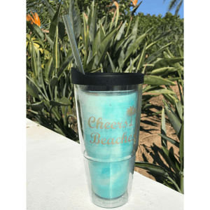 Cheers Beaches 24oz. Double Walled Golden Palm Tumbler. - Cheers Beaches