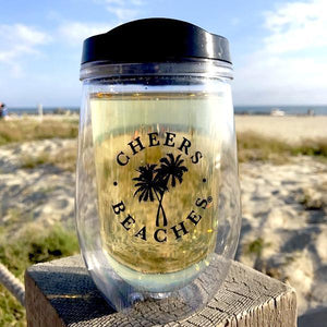 Cheers Beaches Accessories Cheers Beaches 16 oz. Double Walled Wedding Palm Travel Glass.