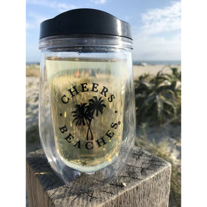 Cheers Beaches Accessories Cheers Beaches 16 oz. Double Walled Wedding Palm Travel Glass.