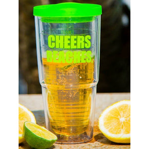 Cheers Beaches 24oz. Double Walled Bold Green Tumbler.