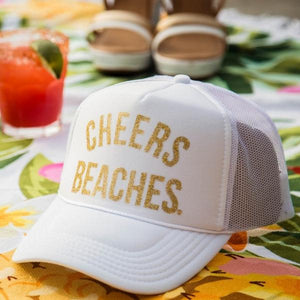 Cheers Beaches Accessories "Cheers Beaches" Glitter Girl Trucker Hat: White & Gold