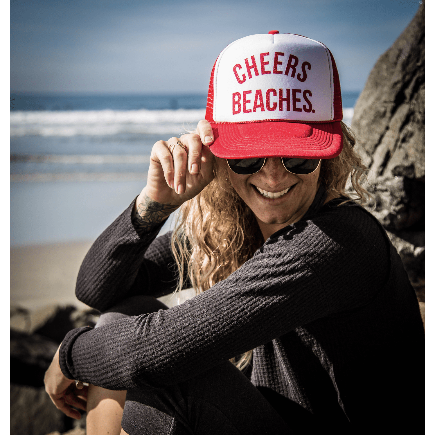 Cheers Beaches Accessories "Cheers Beaches" Trucker Hat: Red & White