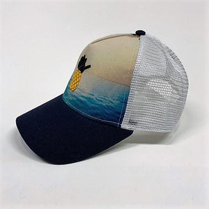Cheers Beaches Accessories Universal / Cream Cheers Beaches Embroidered Pineapple Beach Trucker Hat: Carolina Blue