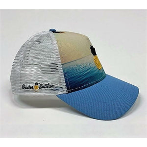 Cheers Beaches Accessories Universal / Ocean Blue Cheers Beaches Embroidered 3D Pineapple Beach Trucker Hat: Carolina