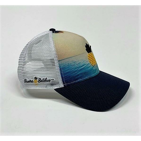 Cheers Beaches Embroidered 3D Pineapple Beach Trucker Hat: Ocean - Cheers Beaches