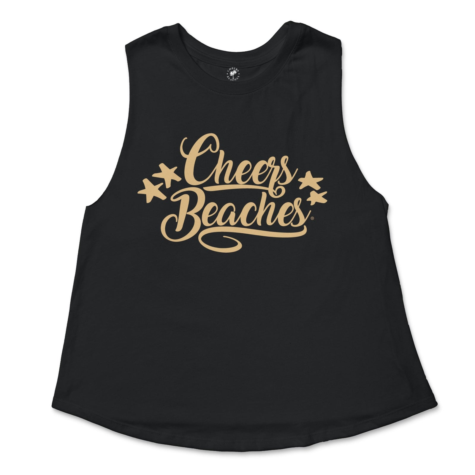 Cheers Beaches Golden Script Womans Muscle Tank: Black - Cheers Beaches