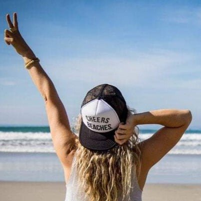 "Cheers Beaches" Trucker Hat: Black & White - Cheers Beaches