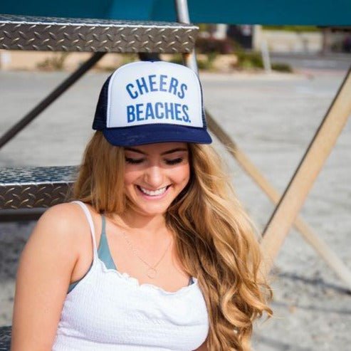 "Cheers Beaches" Trucker Hat: Navy & White - Cheers Beaches