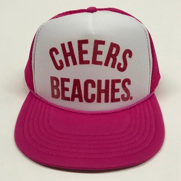 "Cheers Beaches" Trucker Hat: Pink & White - Cheers Beaches