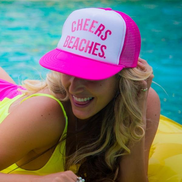"Cheers Beaches" Trucker Hat: Pink & White - Cheers Beaches