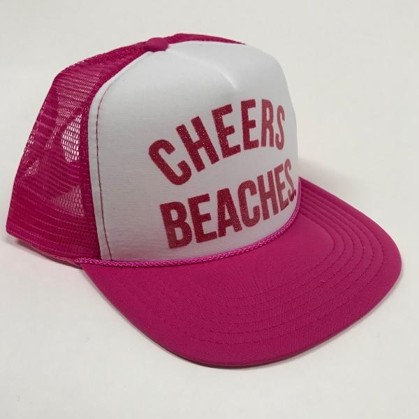 "Cheers Beaches" Trucker Hat: Pink & White - Cheers Beaches