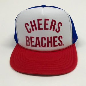 "Cheers Beaches" Trucker Hat: Red, White & Blue: Red Glitter - Cheers Beaches