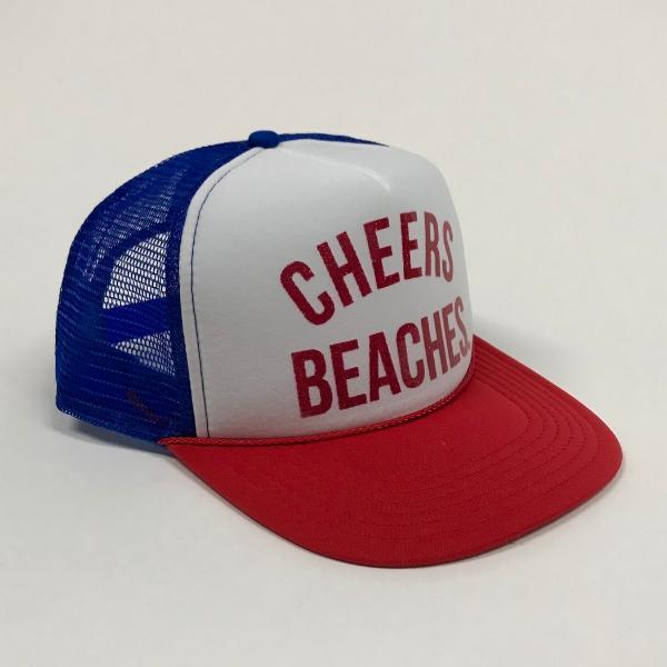 "Cheers Beaches" Trucker Hat: Red, White & Blue: Red Glitter - Cheers Beaches