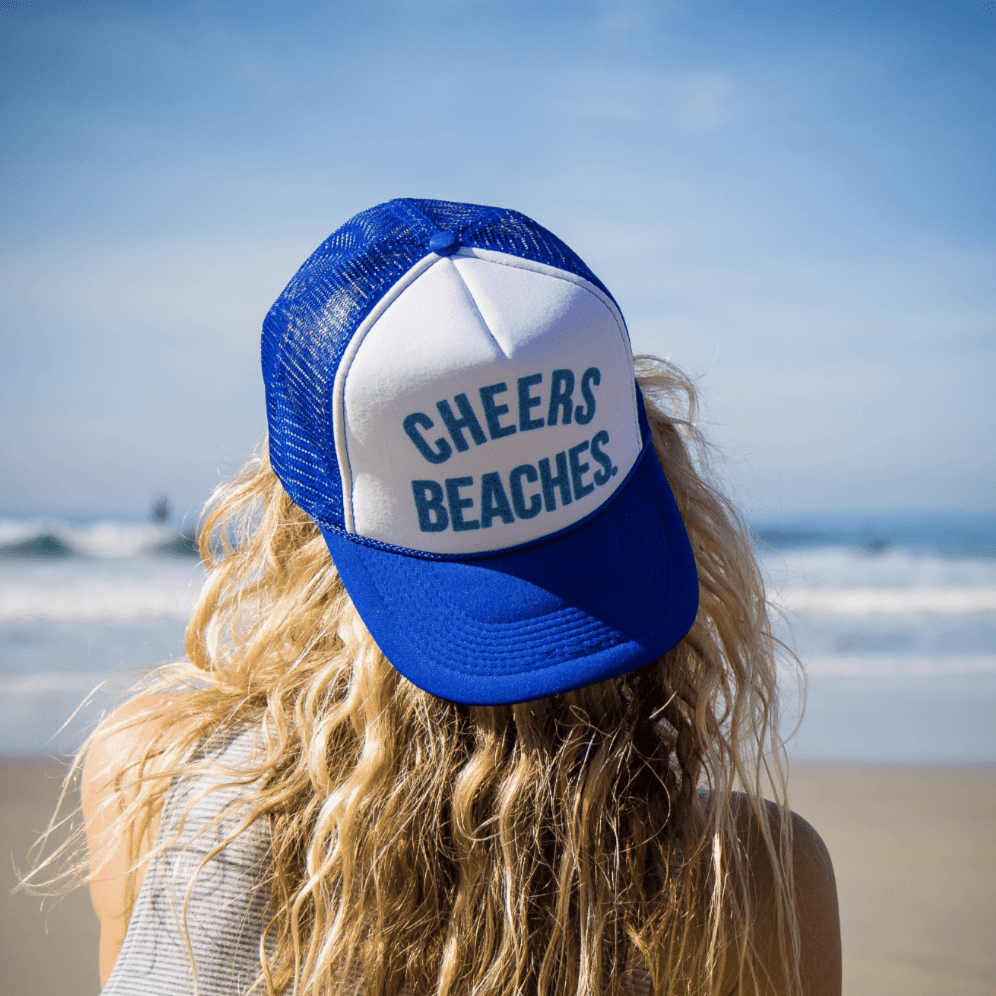 "Cheers Beaches" Trucker Hat: Royal Blue & White - Cheers Beaches