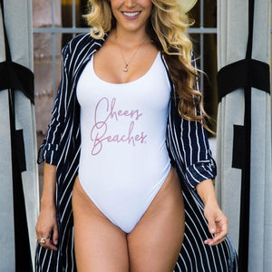 Cheers Beaches White One Piece Swimsuit: Script - Cheers Beaches