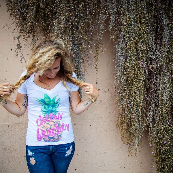 Cheers Beaches Woman's Pineapple V Neck T Shirt - Cheers Beaches