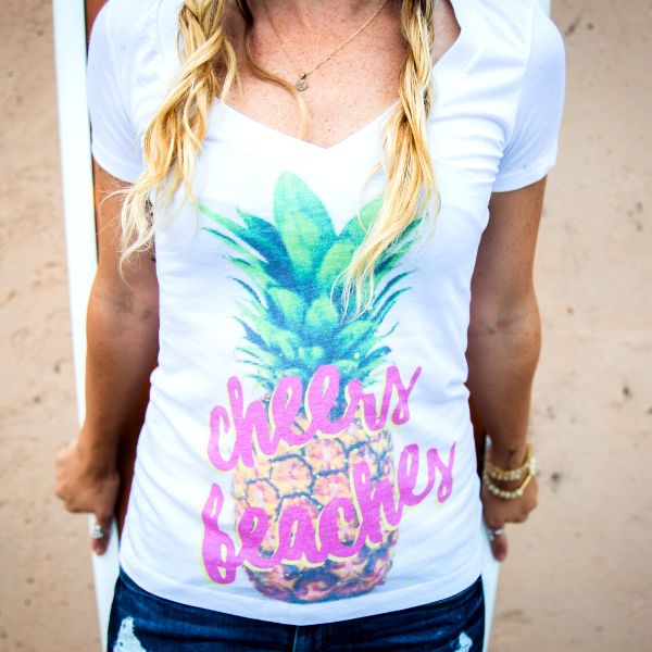 Cheers Beaches Woman's Pineapple V Neck T Shirt - Cheers Beaches