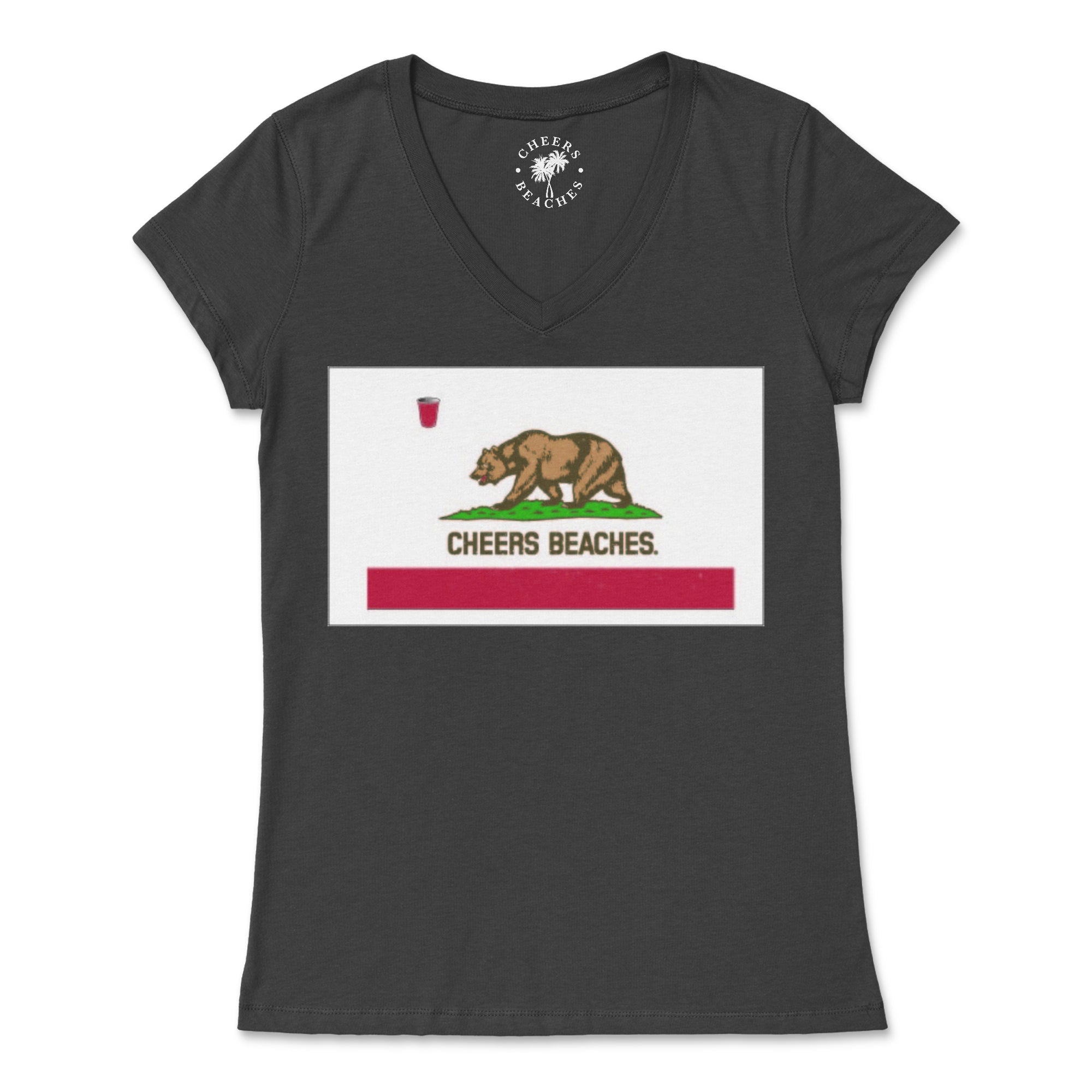 Cheers Beaches Women California State Flag Women's "Cheers Beaches" V-Neck T-shirt
