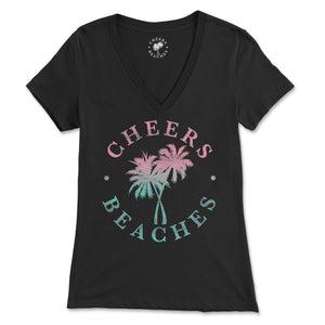 Cheers Beaches Women Cheers Beaches Distressed Palm Black V Neck