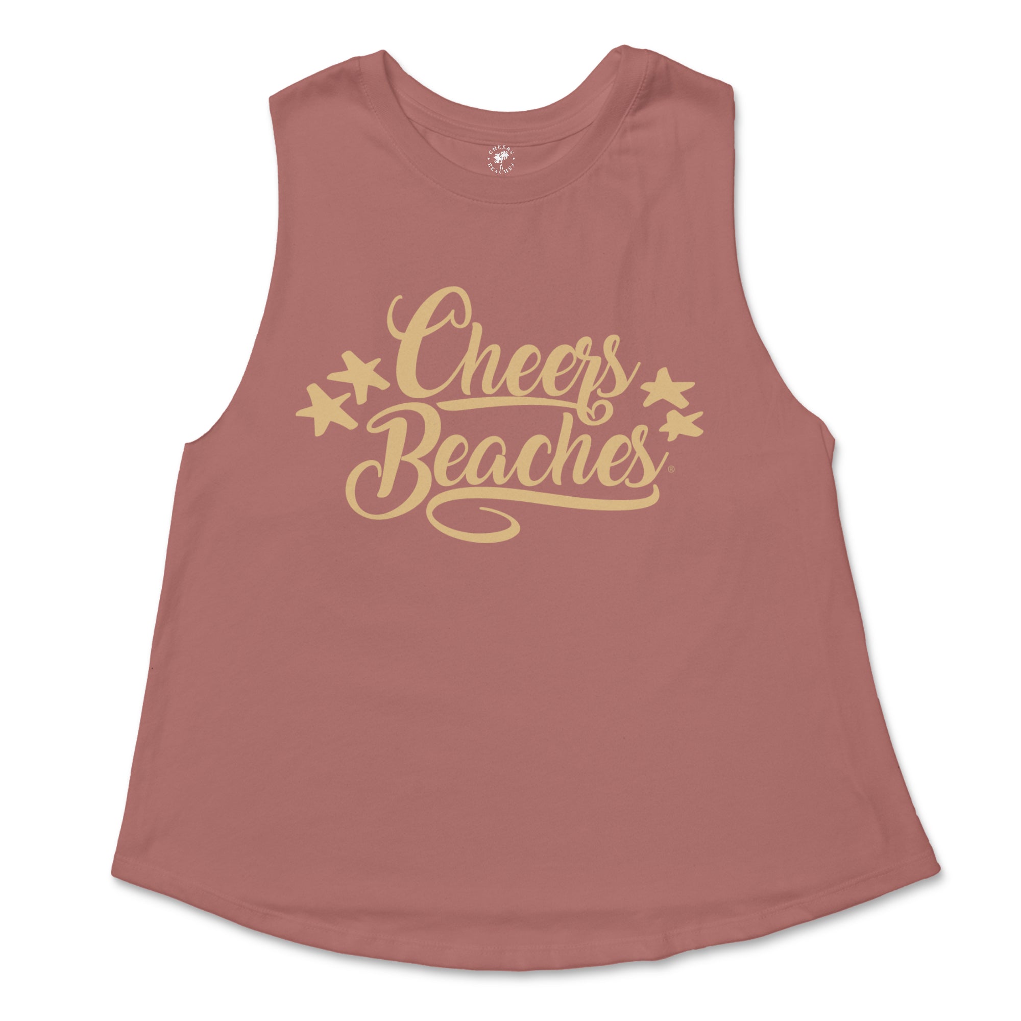 Cheers Beaches Women Small Cheers Beaches Golden Script Womans Muscle Tank: Mauve