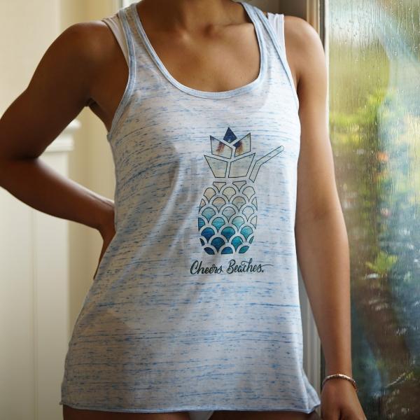Cheers Beaches Women Cheers Beaches Blue Pineapple Paradise Racerback Tank